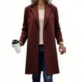 thumbnail image 2 of aohooy Women Winter Peacoat Single Breasted Wool Blend Midi Overcoat Plus Size Notched Lapel Collar Trench Coats with Pockets Wine,M, 2 of 6