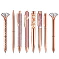 thumbnail image 2 of LNGOOR 8pcs/kit Rose Gold Ballpoint Pens Set With Liquid Sand And Rhinestone Decoration  Black Ink  Ideal For Wedding  Office  Home Desk, 2 of 7