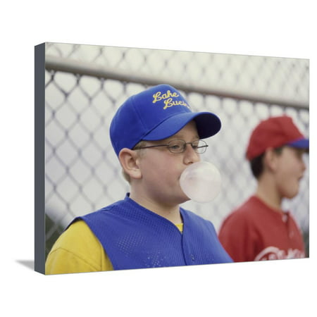 Two Boys on a Baseball Team Blowing Bubble Gum Stretched Canvas Print Wall