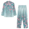 thumbnail image 3 of DISNIMO Women's 2 Piece Pajama Sets Cherry Blossom Printed Casual Loose Sleepwear Long Sleeve Button Down Nightwear with Matching Pajama Pants Loose Fits Loungewear Nightwear, M, 3 of 7