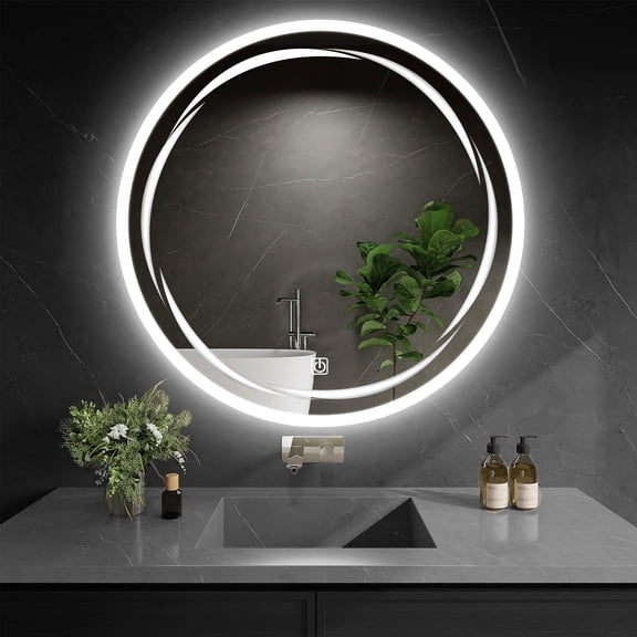 Led Mirror Light Design LED Bathroom Mirror, Round Bathroom Mirror with Lights, Circle LED ...
