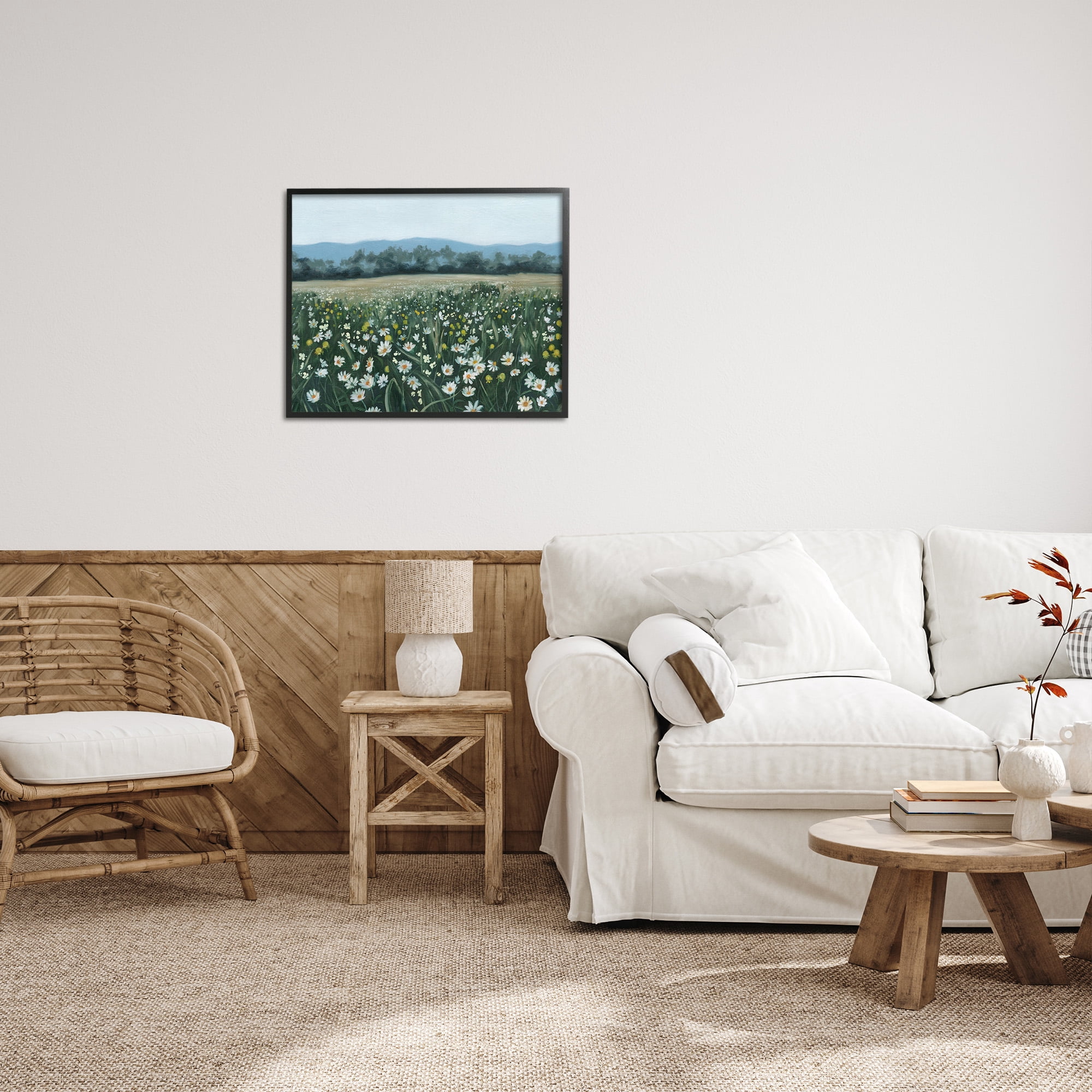 Stupell Industries Traditional Daisy Meadow Landscape Painting Black Framed Art Print Wall Art, 30 x 24