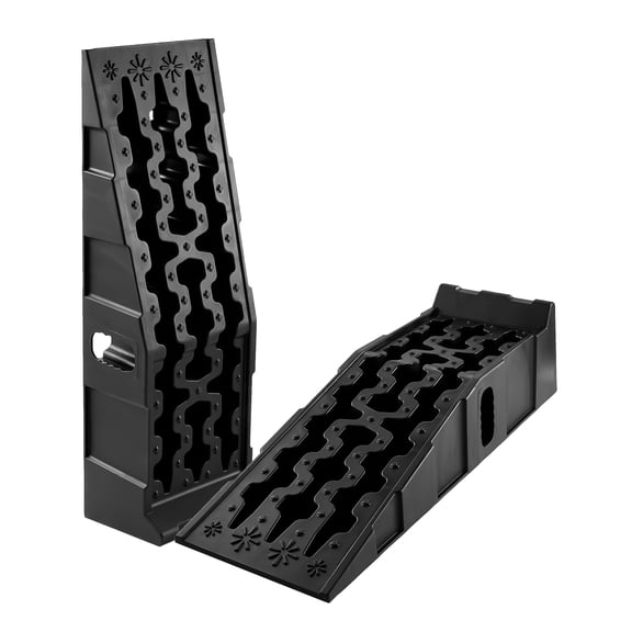 Stackable Low Profile Plastic Car Ramps – Anti-Slip Base, Handles, 8.6" Lift Height, 17° Incline, 15,000 lbs Capacity – Portable Service Ramps for Oil Change, Garage – Black, Wavy