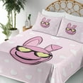 thumbnail image 3 of Ambesonne Emoji Fitted & Top Sheet Set with Shams, Easter Lover Bunny Character, Pale Rose Soft Pink White, 3 of 5