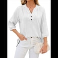thumbnail image 1 of Blusas Elegantes e Informales para Mujer, Camisetas de 3/4 con Cuello en V y Puños Fruncidos. L, 1 of 10