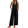 thumbnail image 3 of Sentmoon Women Jumpsuit Sleeveless V Neck Boho Rompers for Women Solid Color Linen Loose Fit Jump Suits for Womens Dressy Summer for Work and Weekend S-3XL, 3 of 9