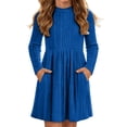 thumbnail image 2 of Lutiedan Long Sleeve Dresses for Girls Ribbed Knit Stretch A Line Dress Fall Winter Mock Neck Casual Dress Size 5-15,Blue, 2 of 8