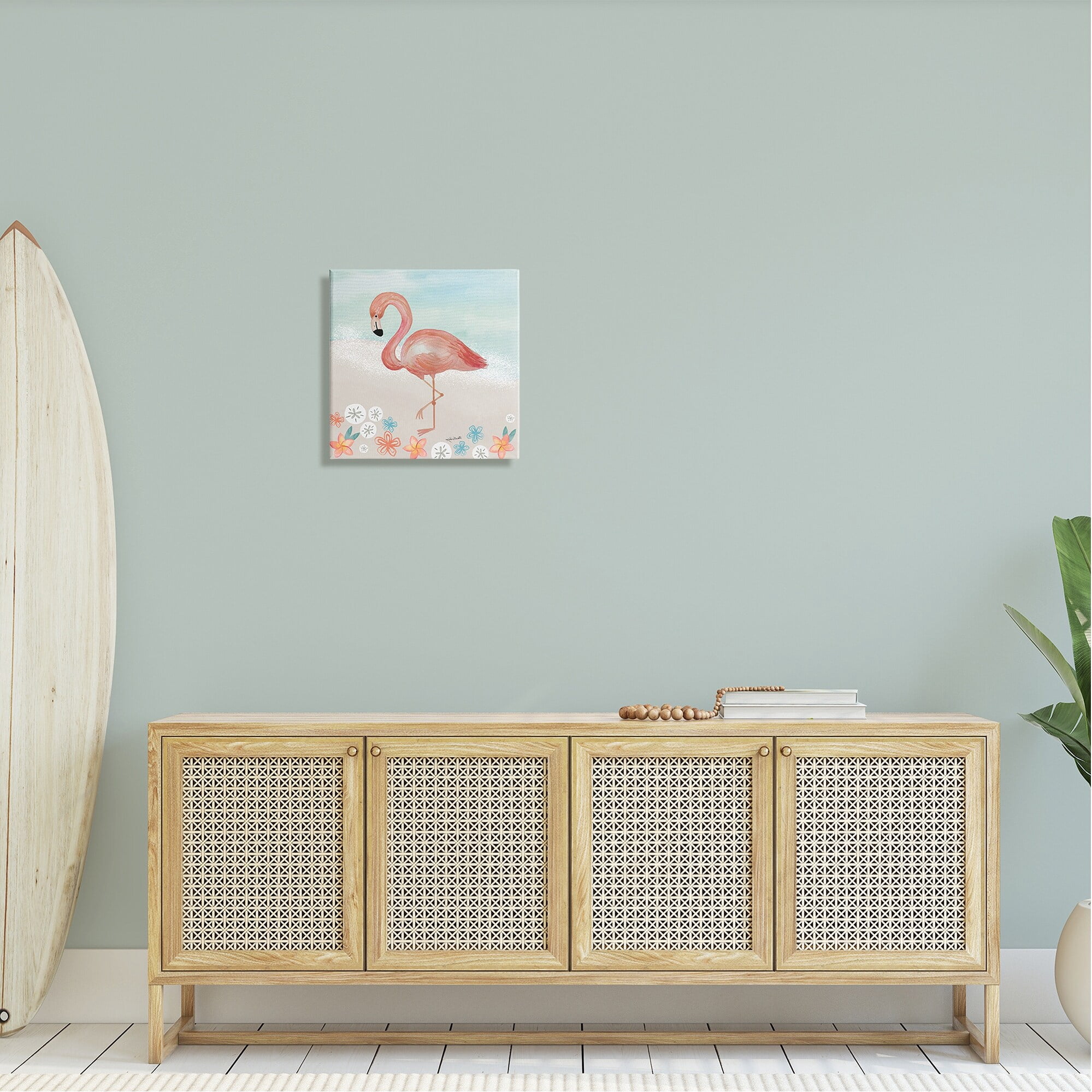 Stupell Industries Flamingo Standing Shoreline Various Sand Dollars Botanicals Painting Gallery Wrapped Canvas Print Wall Art, Design by Katie Doucette