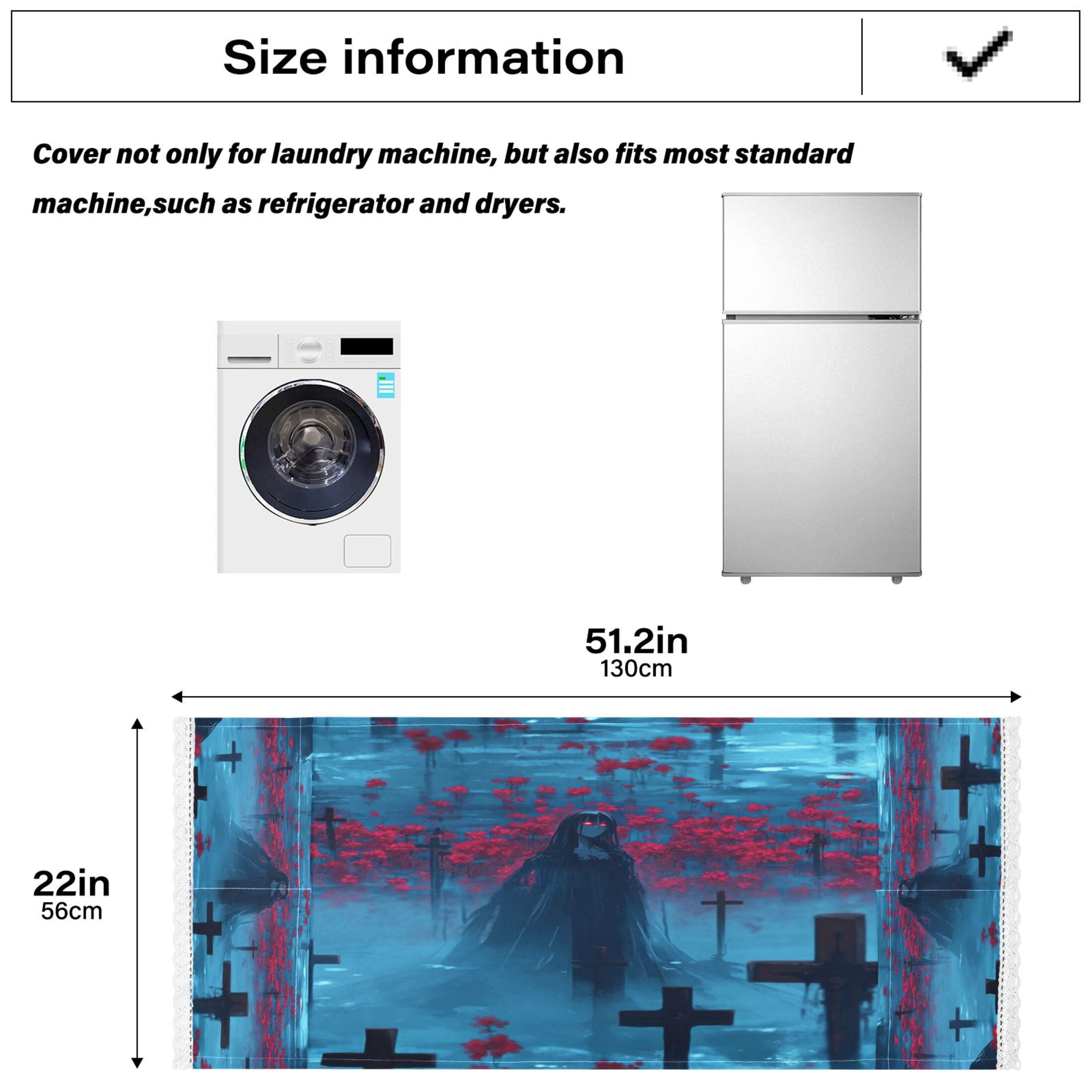 Black Haired GirlWasher and Dryer Covers Dust-Proof and Oil Resistant Fridge Cover with 4 Storage Pockets Washing Machine Top Cover for Laundry Kitchen Home 51.2 x 22 In