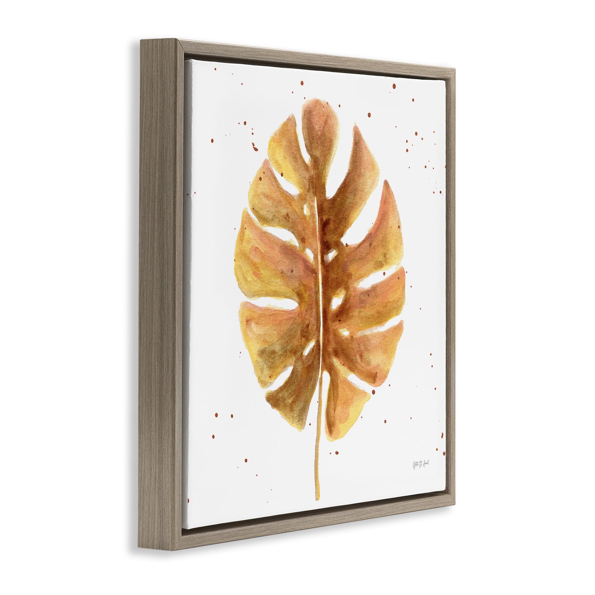 Stupell Industries Golden Palm Leaf Botanical & Floral Painting Brown Floater Framed Art Print Wall Art, 25 x 25