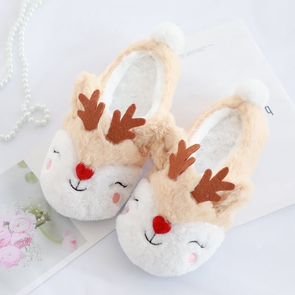 Christmas Slippers Reindeer Fuzzy Cute Winter Slippers Warm Slippers for Woman