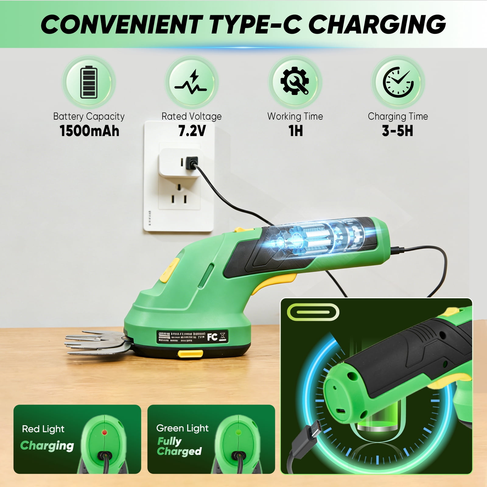 Saker 7.2V Cordless Hedge Trimmer with Battery and Charger, 2-in-1 Electric Grass Shear for Garden, Yard and Lawn