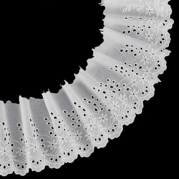 5 Yards White Cotton Eyelet Lace Trim 5.3in Wavy Edge Floral Lace Ribbon for Sewing Dresses Clothes Bag Gift Wrapping for DIY