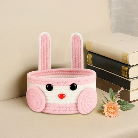 Cagogo Easter Clearance under $5 Small Woven Basket Cute Bunny Cotton Rope Gifts Basket Empty Baby Storage Basket Box Bin Kids Organizer Cat Dog Toy Basket Easter Basket