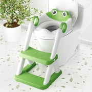 COOSEYA 2 in 1 Potty Training Toilet with Step Stool for Toddlers,Baby Seat with Splash Guard and Anti-Slip Pad (Frog/Green)