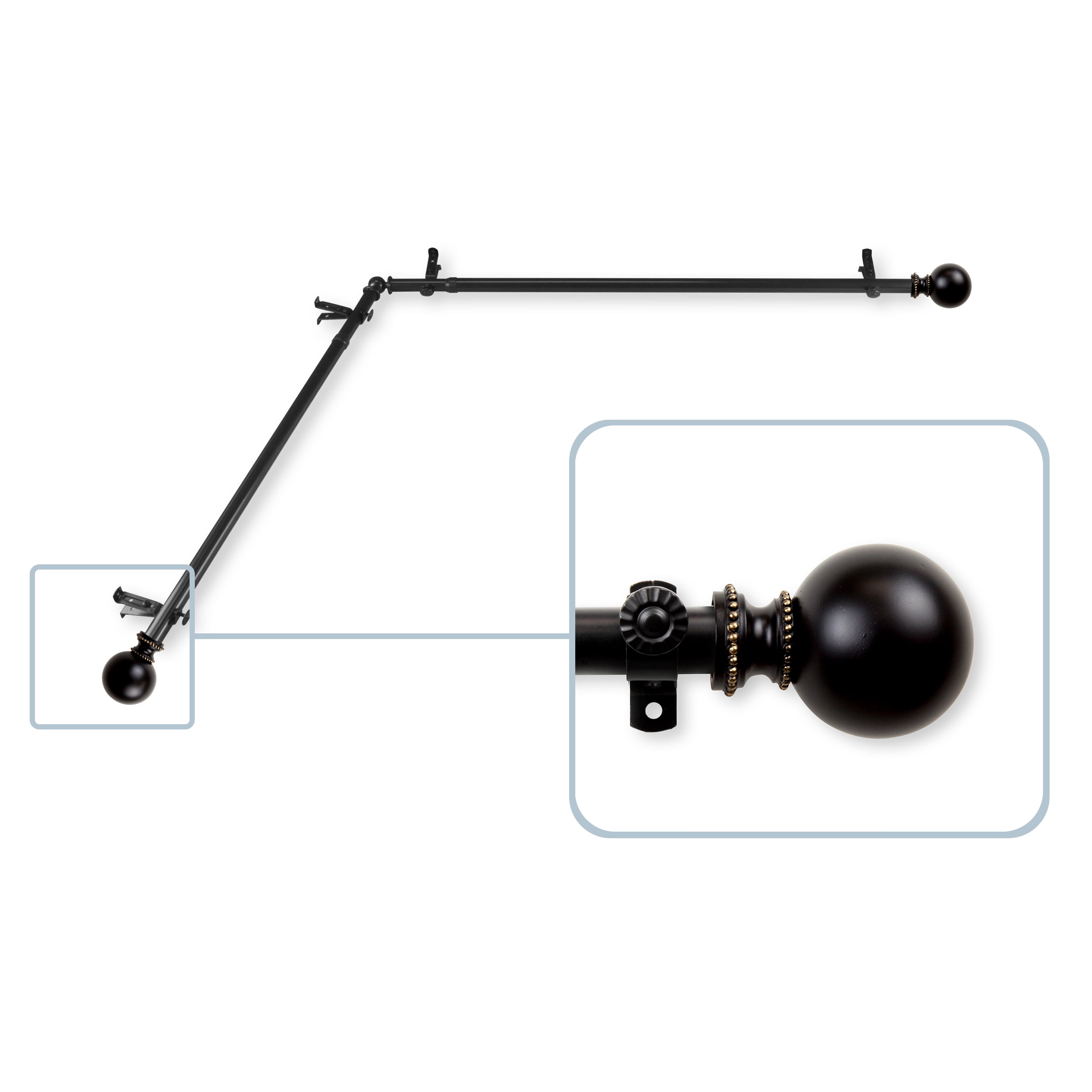 Central Design 4883-662-CORNER 0.8125 in. Julian Corner Window Curtain Rod with 66 to 120 in. Extension, Black