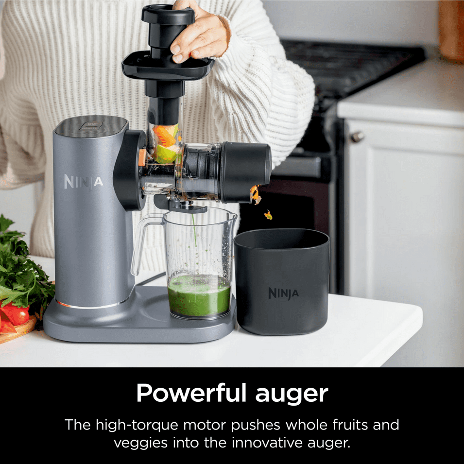 Restored Ninja NeverClog 150W Cold Press Juicer with 18oz Jug, 30oz Pulp Container, 2-Speed, Compact (Certified ) (Refurbished)