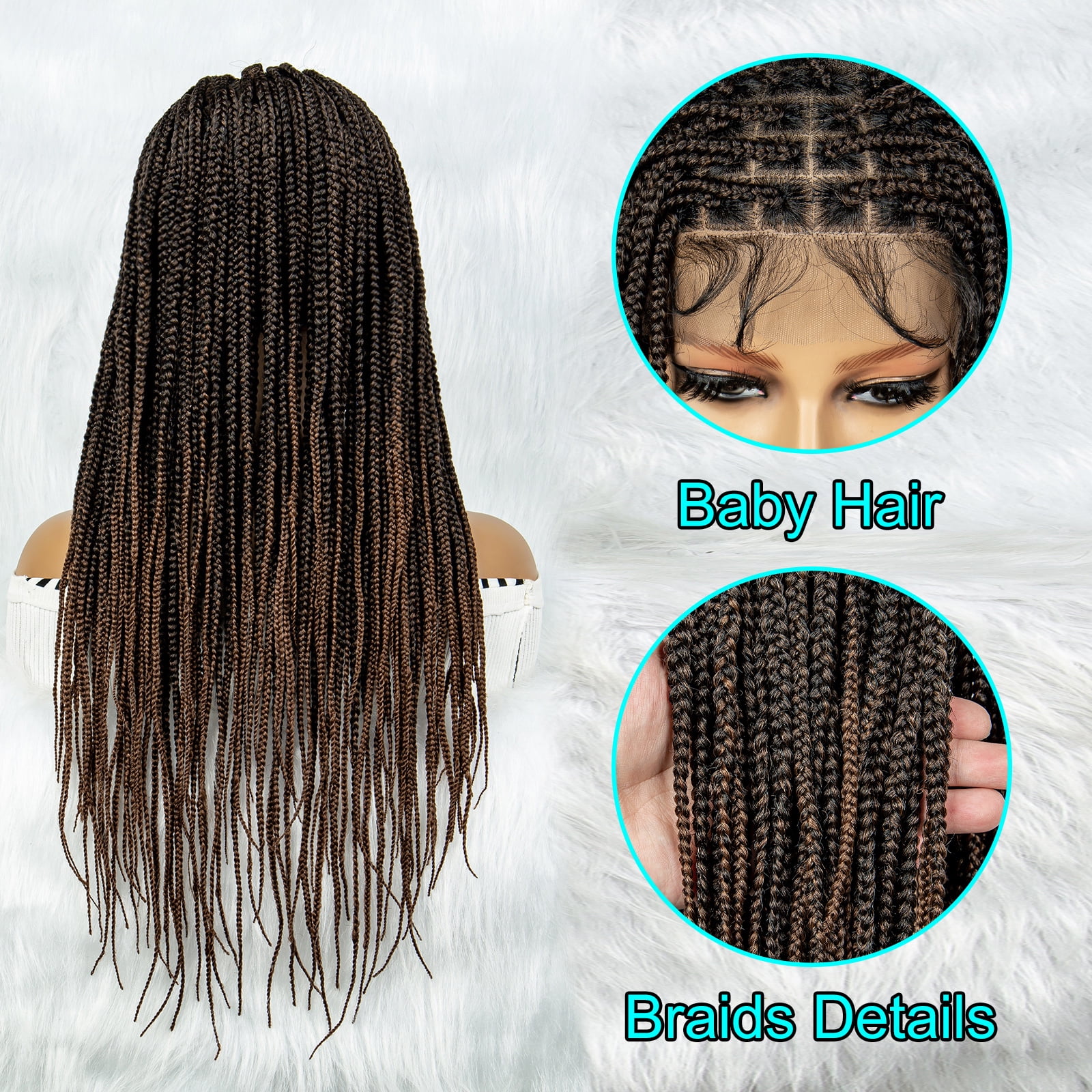 Braided Wigs for Black Women Synthetic Full Lace Front Wigs Square Knotless Box Braided Wigs Lightweight Cornrow Braid Braiding Hair Wigs (1B/30 Color)