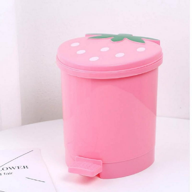 Mini Strawberry Trash Can with Lid School Classroom Desk Garbage Bucket 