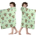 thumbnail image 4 of Green Highland Cow Flower Pattern Hooded Bath Towel，50"x30" for Ages 3 To 12 Kids, Quick Dry Lightweight Soft Microfiber Hood Beach Towel Cover Up for Kids, 4 of 7