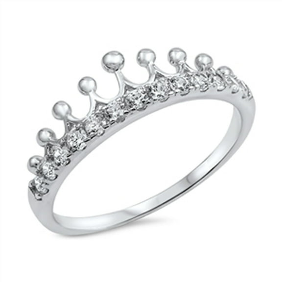 CHOOSE YOUR COLOR Women's Crown Tiara White CZ Princess Ring .925 Sterling Silver Band Female Size 10