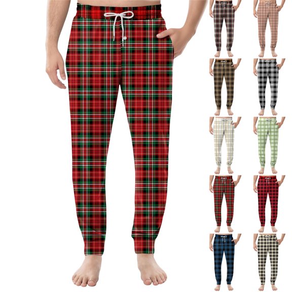 Men's Sleepwear Bottoms Elastic Cuff Sleep Pants Jogger Pants Checkered Pajama Bottoms
