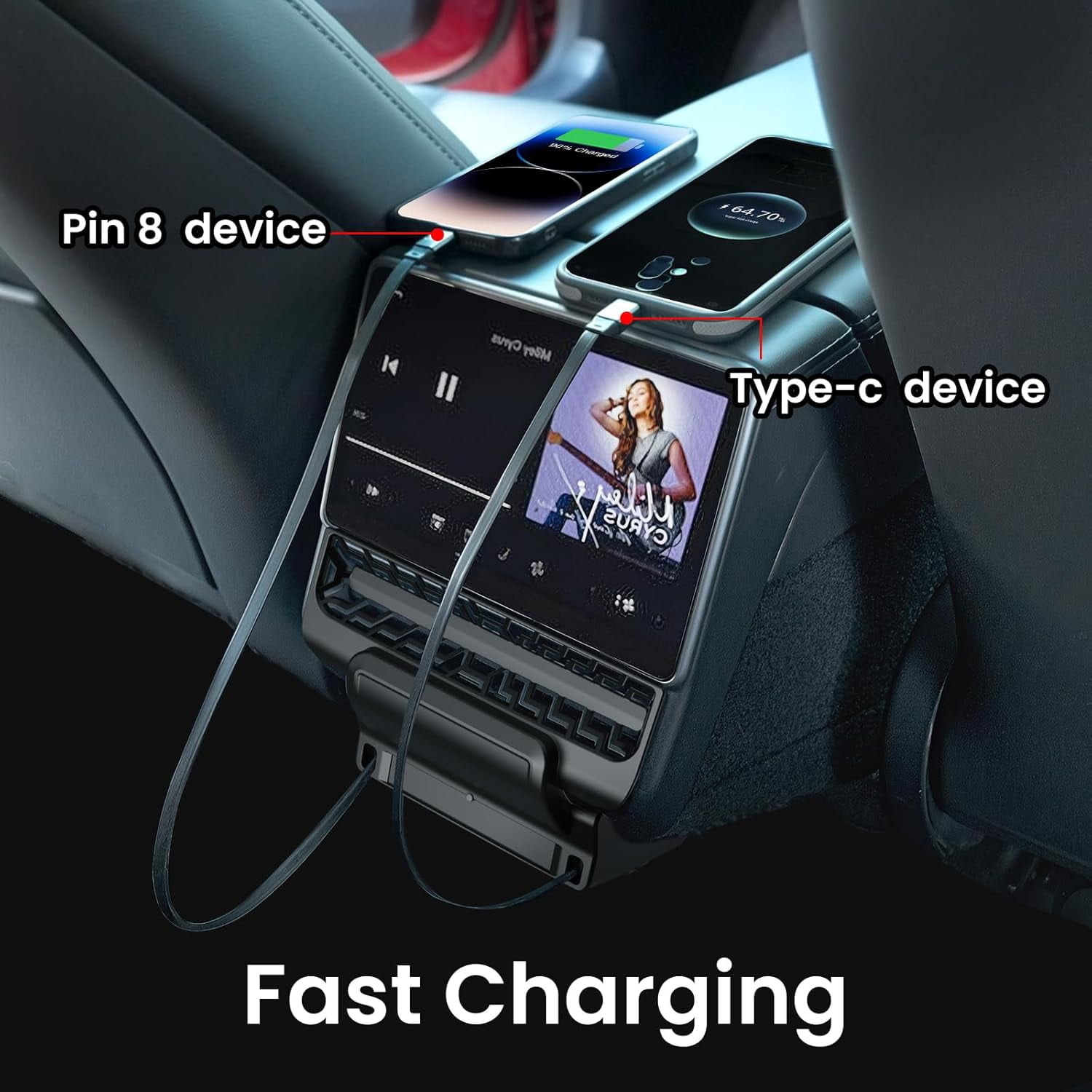 Retractable Center Console USB Hub for Model 3 Highland 2024 / Model Y Juniper 2025, SZSZ Car Phone Charger Suitable for Updated Model 3/Y Accessories Fast Charging Docking Station