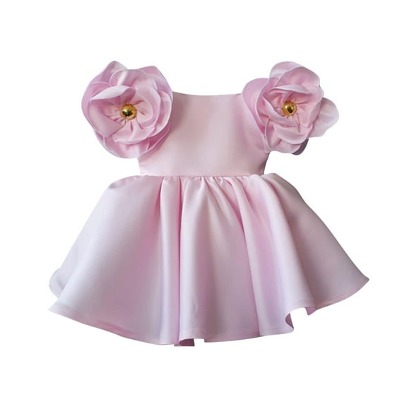 Young adult fashion Little Girl Dresses Fancy Satin Flower Girl Dress Knee Length Short Dresses First Communion Dresses for Girls Kids Bow-Knot Princess Birthday Gown