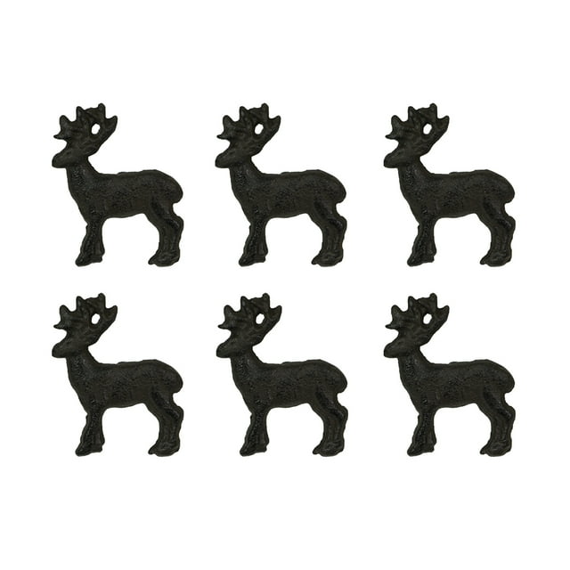 Set of 6 Rustic Brown Cast Iron Deer Drawer Pulls - Decorative Cabinet Knobs for a Charming Woodland Touch - Rustic Home Decor Accessories - 2 Inches Long
