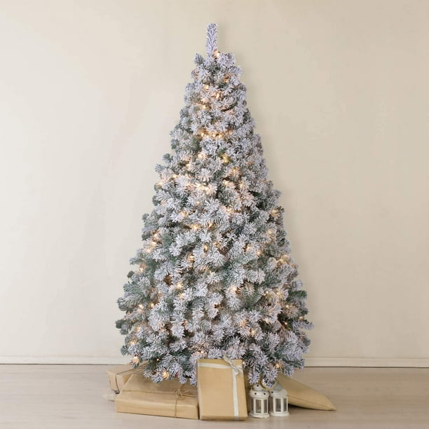 Oasiscraft Snow Flocked Christmas Tree 6 5 Ft With 300 Light Prelight Artificial Pine Xmas Tree Walmart Com
