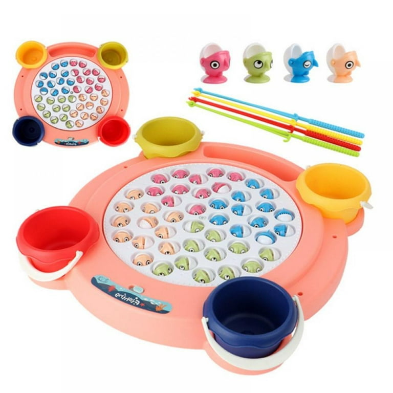 Fishing Game Toy Set and Rotating Board with Music,Includes 45 Fish and 4 Fishing  Poles,Gift for Toddlers and Kids 