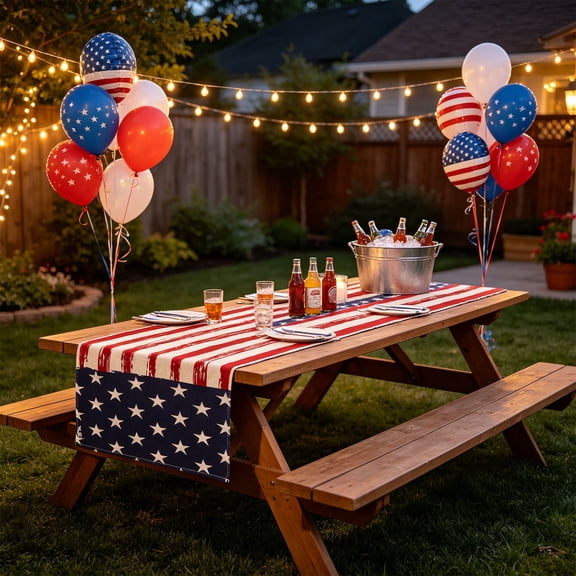 erdimoy Rustic Patriotic Table Runner, 13"×72" Red White Blue Farmhouse Fabric Decor (5 Styles)