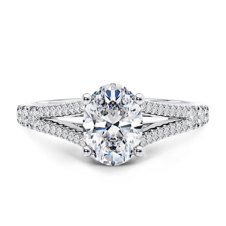 1 Ct Oval Cut Moissanite Diamond Engagement Ring with Accents for Women – 925 Sterling Silver