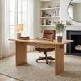 thumbnail image 2 of Guyou 55" Natural Oak Desk, Light Wood Finish MDF Study Table, Versatile Vanity & Office Desk with Sculptural Legs, Sturdy Two-Pedestal Design for Work & Study, Natural, 2 of 14