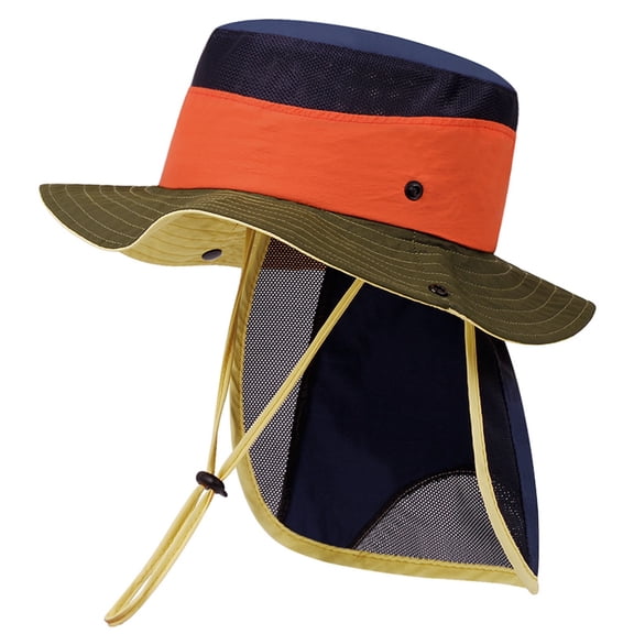 Xfvqtps Kids Sun Hat with Neck Flap Boys Girls Summer Hat Adjustable Strap Wide Brim Mesh Breathable Beach Sun Protection Bucket Hat