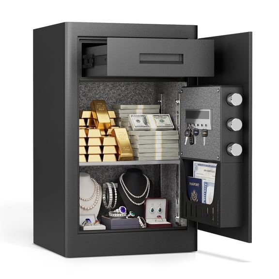 Omethey 6.0 Cub Digital Safe with Slide Drawer, Home Safe with Adjustable & Removable Shelf, Money Safe with Touchscreen Pad & Dual Alarm, Extra Large Safe for Jewelry Cash Pistol Documents