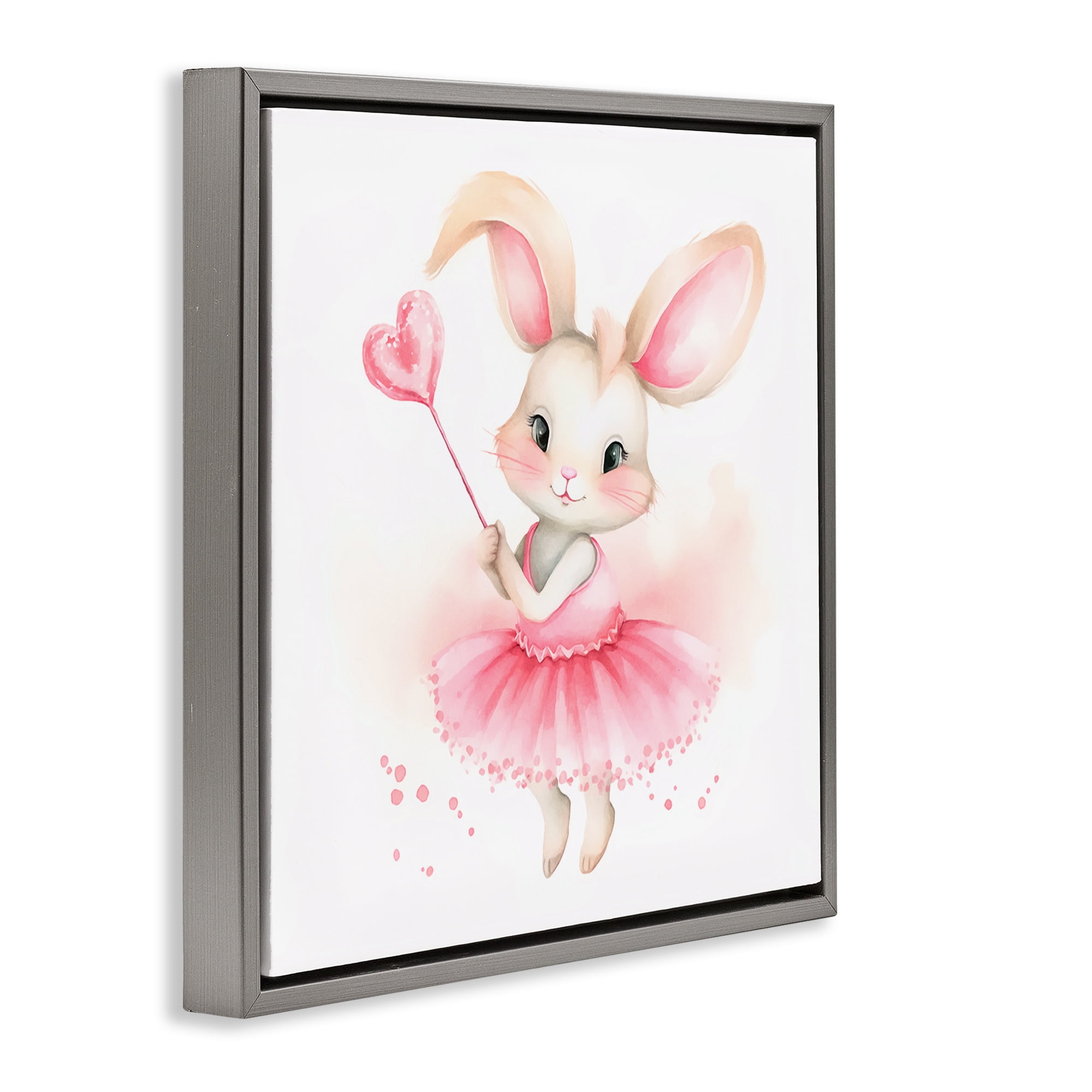 Stupell Industries Ballerina Bunny with Wand Animals Painting Gray Floater Framed Canvas Art Print Wall Art, 18 x 18