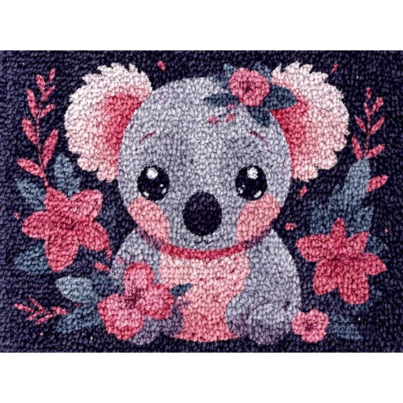 Easy DIY Latch Hook Rug Kits Koala Bears and Flowers DIY Tapestry Crochet Hooking Mat Making Kits With Printed Pattern Canvas Needlework Kits 52x38cm (j-96)