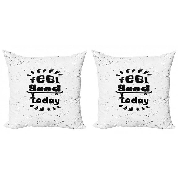 Saying Throw Pillow Cushion Cover Pack of 2, Inspirational Uplifting Words with Grunge Effect and Stains and a Skateboard, Zippered Double-Side Digital Print, 4 Sizes, Black and White, by Ambesonne