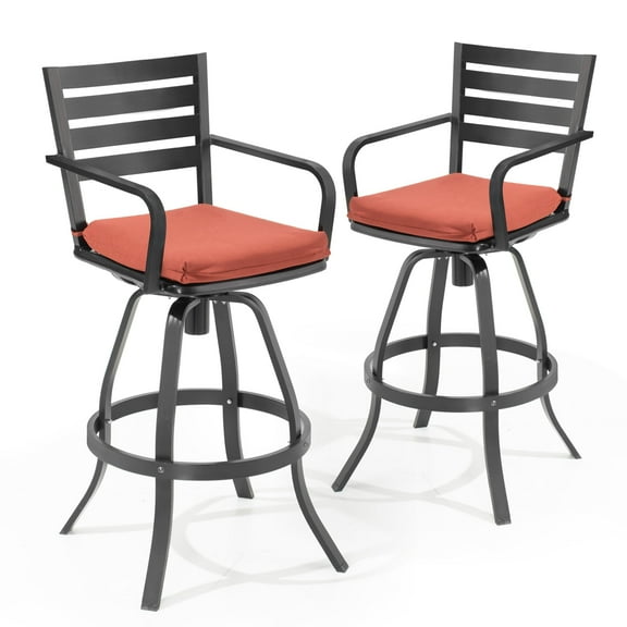Pellebant Set of 2 Outdoor Cast Aluminum Swivel Bar Stool with Cushion in Red