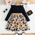 thumbnail image 4 of Little Girls' Dresses Long Sleeve Floral Print Elegant Flutter Sleeve Party Gown Kids Birthday Dress for Girls Size 7-8T,Black, 4 of 8