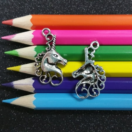 - 10 PCS - Unicorn Horse Princess Silver Charm Pendant C0149
