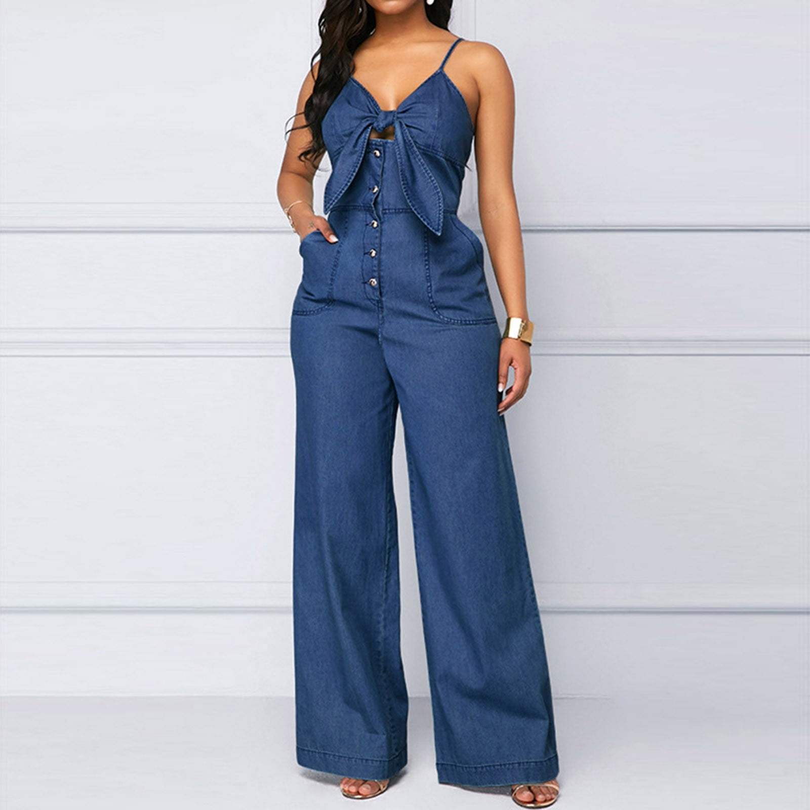 spaghetti strap denim overalls