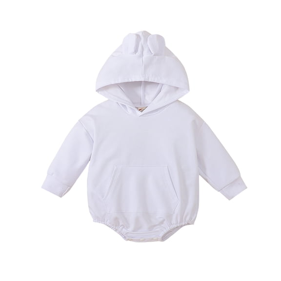 Mercatoo Newborn Infant Baby Soild Long Sleeves Hooded Sweatershirt Romper Jumpsuit with Pocket Baby Clothes Infant
