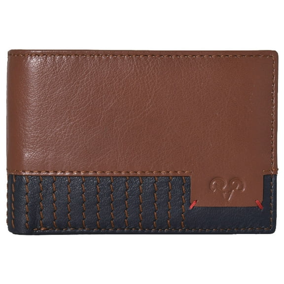 Jack Abrahams Mens Genuine Goat Nappa Leather Two Tone Bi-Fold RFID Wallet (Cognac/Navy)