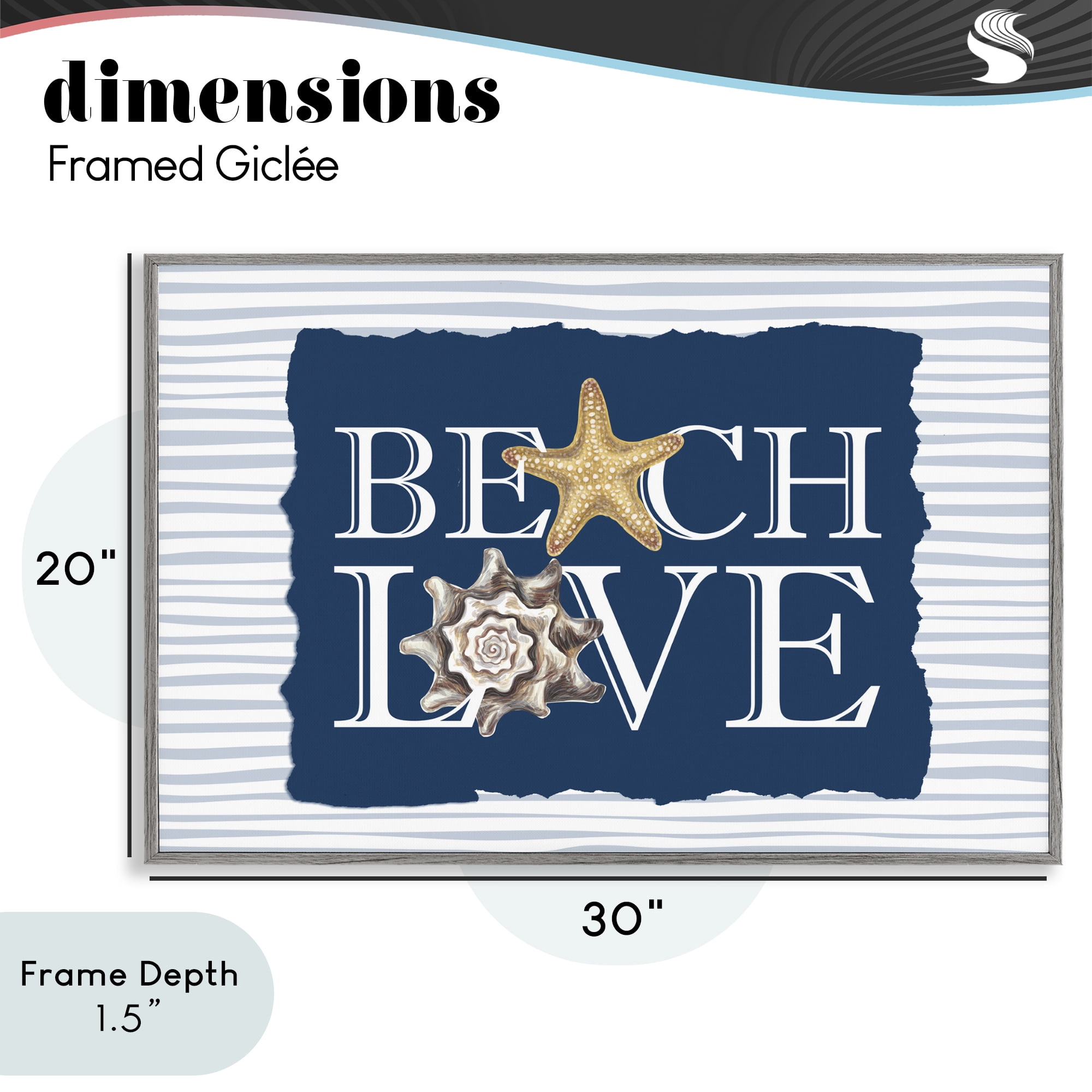 Stupell Industries Beach Love Seashells Gray Framed Giclee Art, design by Kim Allen