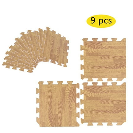 Herchr Foam Floor Mat 9pcs Imitation Wood Soft Foam Exercise
