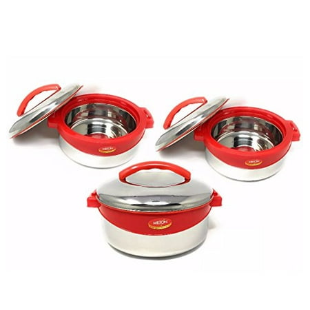 Stainless 5 Piece Setting - Milton Regent Hot Pot 3 piece Insulated Casserole Gift Set Keep Warm/Cold Up, Full Stainless Steel