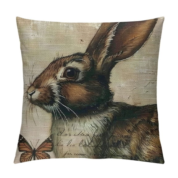 Vintage Easter Bunny Pillow Cover Cute Animal Rabbit Home Decor Linen Throw Cushion Case inch