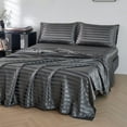 thumbnail image 6 of ANMINY Satin Sheets Silk Sheets King Dark Gray Stripe Bed Sheet Set Deep Pocket Bed Flat Fitted Sheet, 4-Pieces, 6 of 7